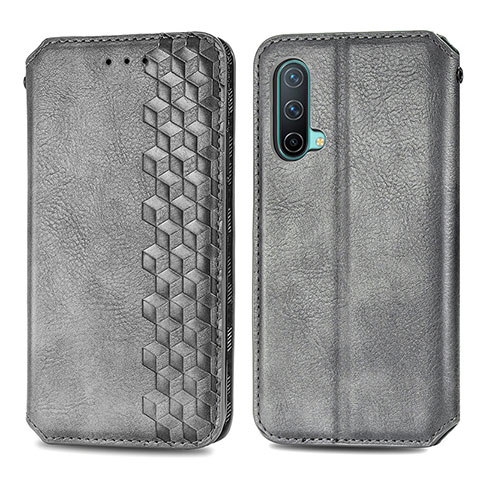 Coque Portefeuille Livre Cuir Etui Clapet S01D pour OnePlus Nord CE 5G Gris