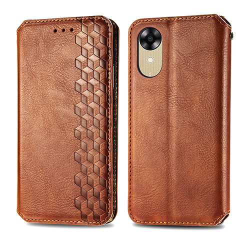 Coque Portefeuille Livre Cuir Etui Clapet S01D pour Oppo A17K Marron