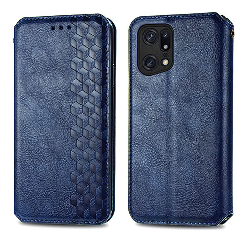 Coque Portefeuille Livre Cuir Etui Clapet S01D pour Oppo Find X5 5G Bleu