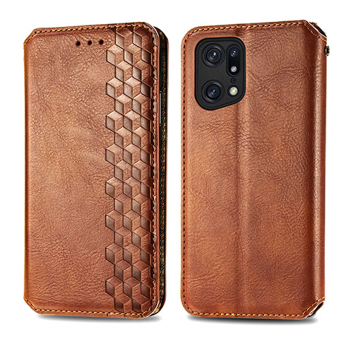 Coque Portefeuille Livre Cuir Etui Clapet S01D pour Oppo Find X5 5G Marron