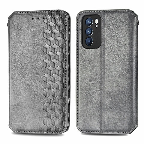 Coque Portefeuille Livre Cuir Etui Clapet S01D pour Oppo Reno6 5G Gris