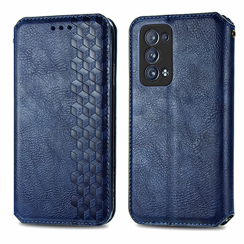 Coque Portefeuille Livre Cuir Etui Clapet S01D pour Oppo Reno6 Pro+ Plus 5G Bleu