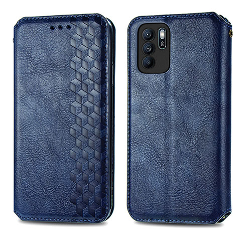 Coque Portefeuille Livre Cuir Etui Clapet S01D pour Oppo Reno6 Z 5G Bleu