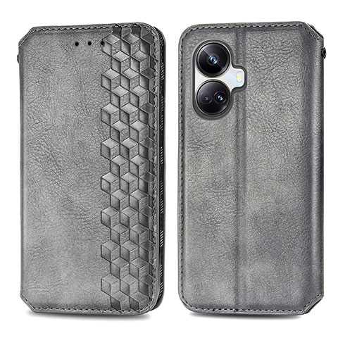 Coque Portefeuille Livre Cuir Etui Clapet S01D pour Realme 10 Pro+ Plus 5G Gris