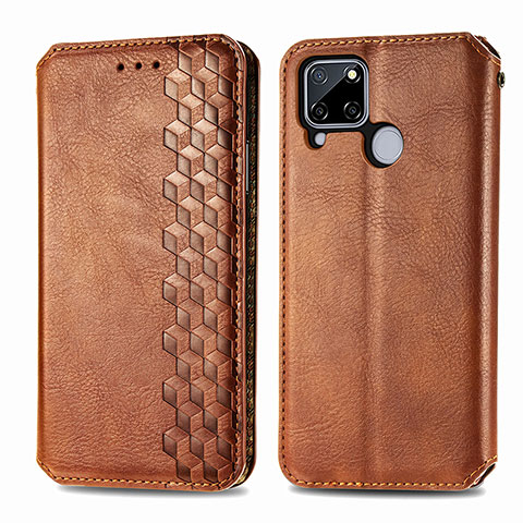 Coque Portefeuille Livre Cuir Etui Clapet S01D pour Realme C12 Marron