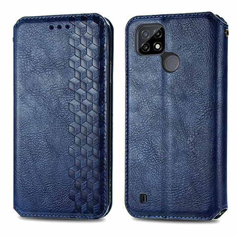 Coque Portefeuille Livre Cuir Etui Clapet S01D pour Realme C21 Bleu