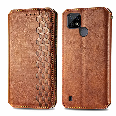 Coque Portefeuille Livre Cuir Etui Clapet S01D pour Realme C21 Marron