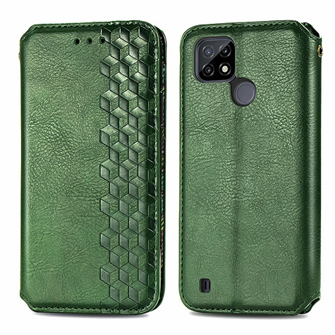 Coque Portefeuille Livre Cuir Etui Clapet S01D pour Realme C21 Vert