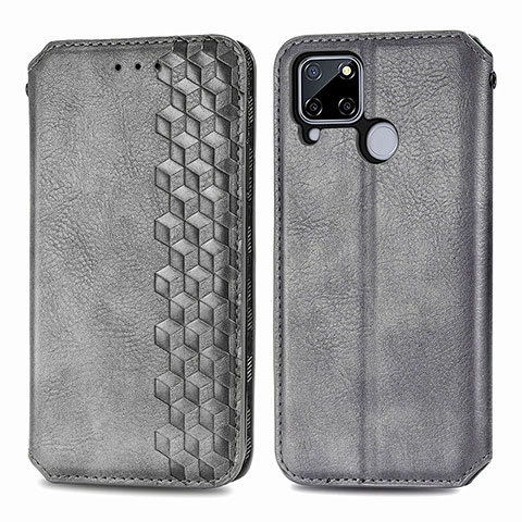 Coque Portefeuille Livre Cuir Etui Clapet S01D pour Realme C25S Gris