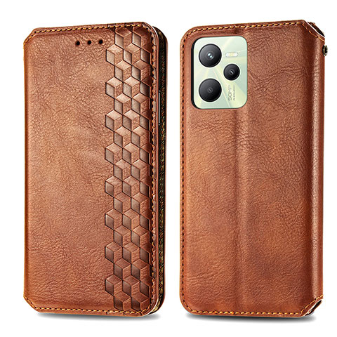 Coque Portefeuille Livre Cuir Etui Clapet S01D pour Realme C35 Marron