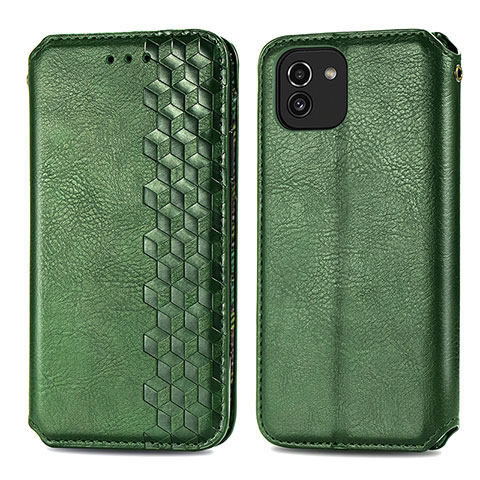 Coque Portefeuille Livre Cuir Etui Clapet S01D pour Samsung Galaxy A03 Vert