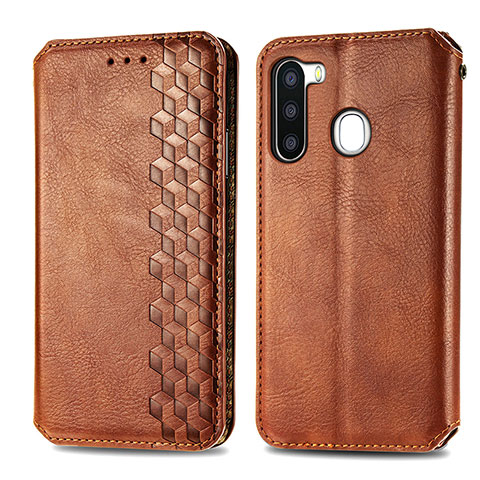 Coque Portefeuille Livre Cuir Etui Clapet S01D pour Samsung Galaxy A21 European Marron