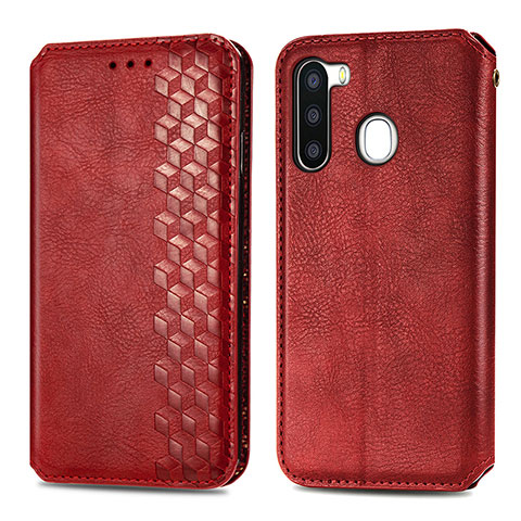 Coque Portefeuille Livre Cuir Etui Clapet S01D pour Samsung Galaxy A21 European Rouge