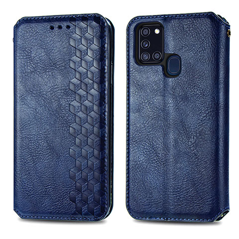 Coque Portefeuille Livre Cuir Etui Clapet S01D pour Samsung Galaxy A21s Bleu