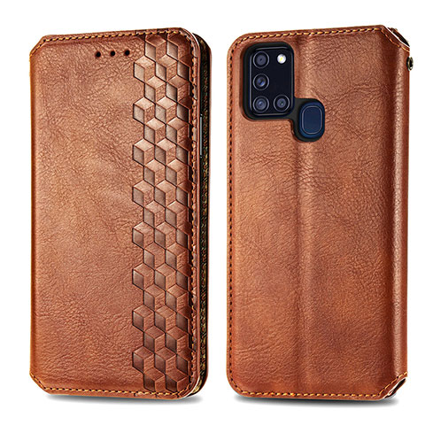 Coque Portefeuille Livre Cuir Etui Clapet S01D pour Samsung Galaxy A21s Marron