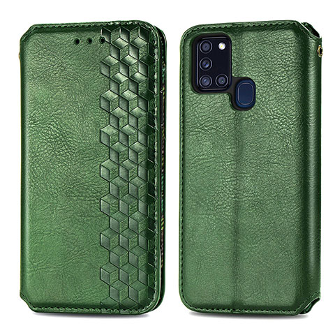 Coque Portefeuille Livre Cuir Etui Clapet S01D pour Samsung Galaxy A21s Vert