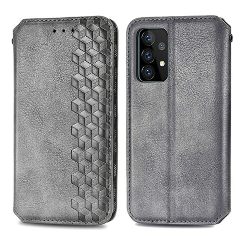 Coque Portefeuille Livre Cuir Etui Clapet S01D pour Samsung Galaxy A52 5G Gris