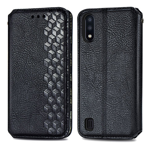 Coque Portefeuille Livre Cuir Etui Clapet S01D pour Samsung Galaxy M01 Noir