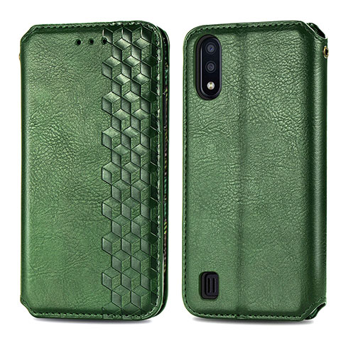 Coque Portefeuille Livre Cuir Etui Clapet S01D pour Samsung Galaxy M01 Vert