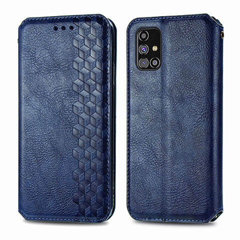 Coque Portefeuille Livre Cuir Etui Clapet S01D pour Samsung Galaxy M31s Bleu