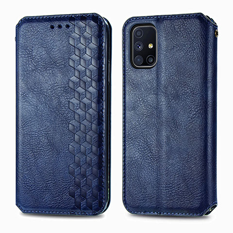 Coque Portefeuille Livre Cuir Etui Clapet S01D pour Samsung Galaxy M51 Bleu