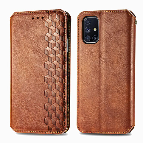 Coque Portefeuille Livre Cuir Etui Clapet S01D pour Samsung Galaxy M51 Marron