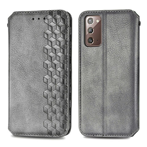 Coque Portefeuille Livre Cuir Etui Clapet S01D pour Samsung Galaxy Note 20 5G Gris