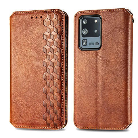 Coque Portefeuille Livre Cuir Etui Clapet S01D pour Samsung Galaxy S20 Ultra 5G Marron