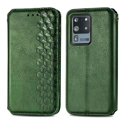 Coque Portefeuille Livre Cuir Etui Clapet S01D pour Samsung Galaxy S20 Ultra 5G Vert