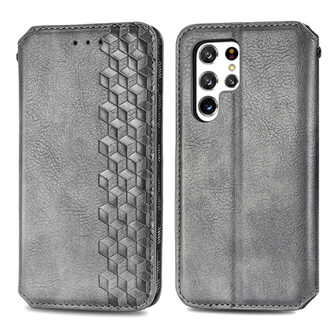 Coque Portefeuille Livre Cuir Etui Clapet S01D pour Samsung Galaxy S21 Ultra 5G Gris