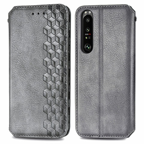 Coque Portefeuille Livre Cuir Etui Clapet S01D pour Sony Xperia 1 III Gris