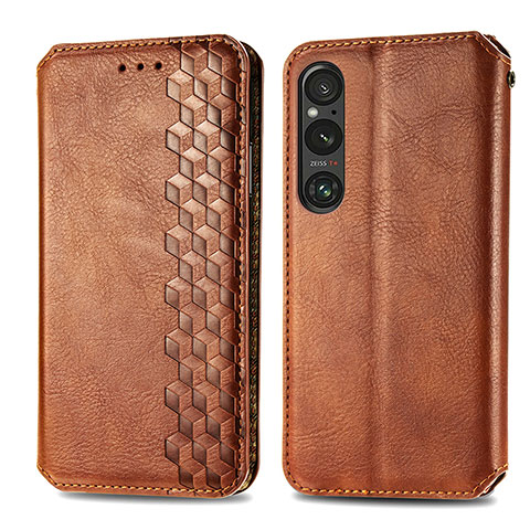 Coque Portefeuille Livre Cuir Etui Clapet S01D pour Sony Xperia 1 V Marron