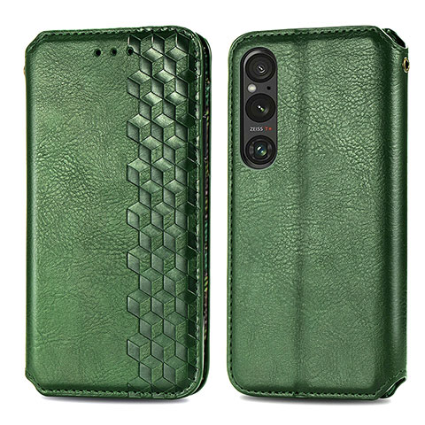 Coque Portefeuille Livre Cuir Etui Clapet S01D pour Sony Xperia 1 V Vert