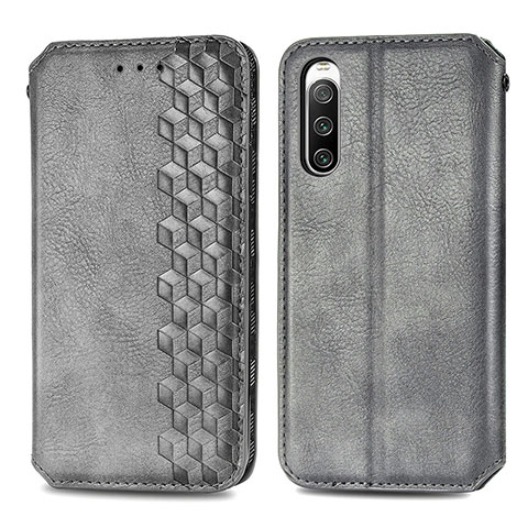 Coque Portefeuille Livre Cuir Etui Clapet S01D pour Sony Xperia 10 IV SO-52C Gris