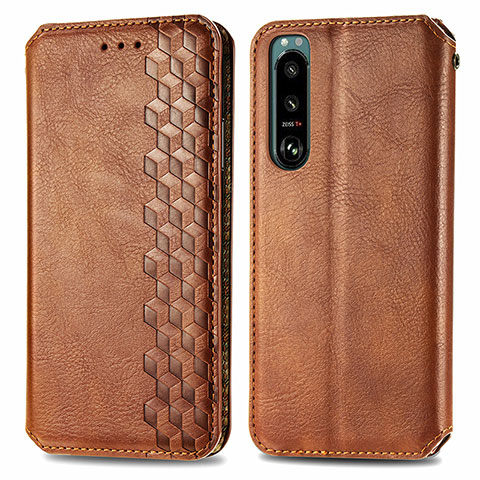 Coque Portefeuille Livre Cuir Etui Clapet S01D pour Sony Xperia 5 III SO-53B Marron