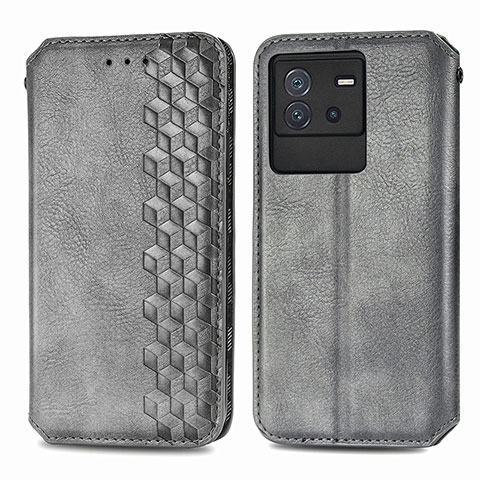 Coque Portefeuille Livre Cuir Etui Clapet S01D pour Vivo iQOO Neo6 5G Gris