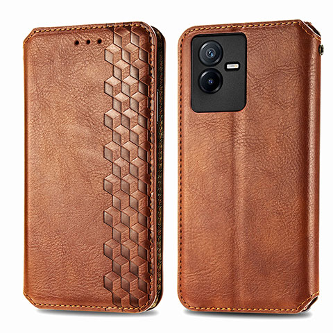 Coque Portefeuille Livre Cuir Etui Clapet S01D pour Vivo iQOO Z6x Marron