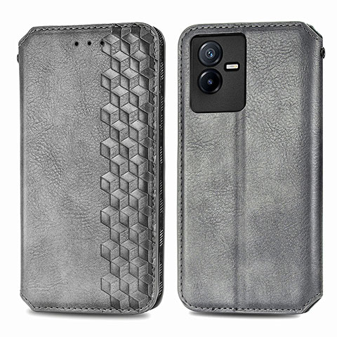 Coque Portefeuille Livre Cuir Etui Clapet S01D pour Vivo T2x 5G Gris