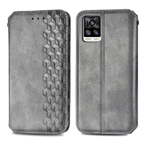 Coque Portefeuille Livre Cuir Etui Clapet S01D pour Vivo V20 Gris