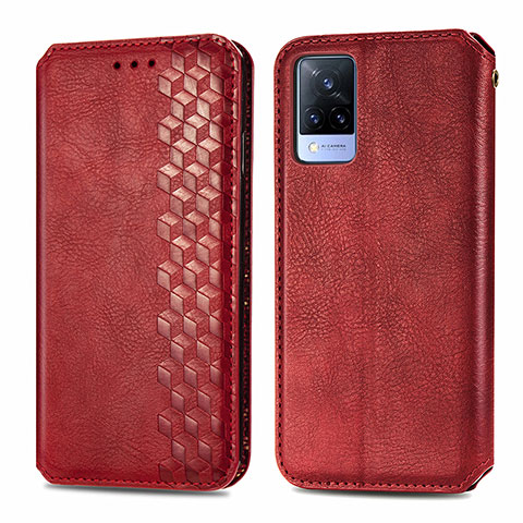 Coque Portefeuille Livre Cuir Etui Clapet S01D pour Vivo V21 5G Rouge