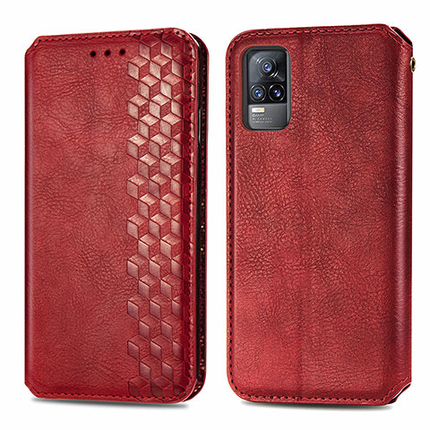 Coque Portefeuille Livre Cuir Etui Clapet S01D pour Vivo V21e 4G Rouge