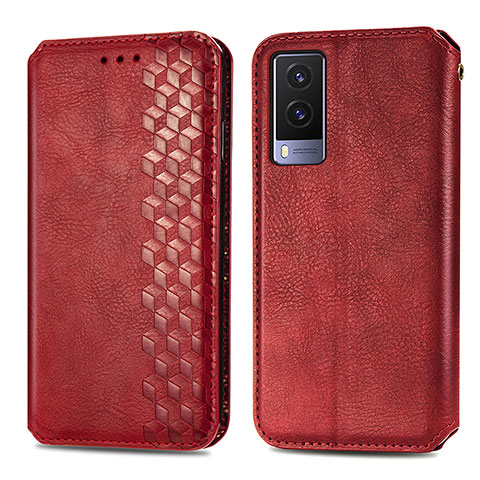 Coque Portefeuille Livre Cuir Etui Clapet S01D pour Vivo V21e 5G Rouge