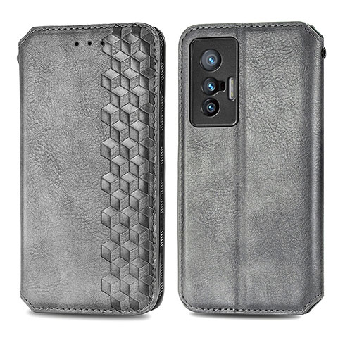 Coque Portefeuille Livre Cuir Etui Clapet S01D pour Vivo X70 5G Gris