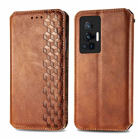 Coque Portefeuille Livre Cuir Etui Clapet S01D pour Vivo X70 Pro 5G Marron