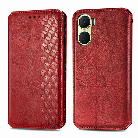 Coque Portefeuille Livre Cuir Etui Clapet S01D pour Vivo Y02S Rouge