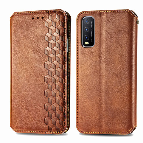 Coque Portefeuille Livre Cuir Etui Clapet S01D pour Vivo Y20s Marron