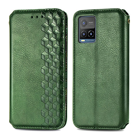 Coque Portefeuille Livre Cuir Etui Clapet S01D pour Vivo Y21e Vert