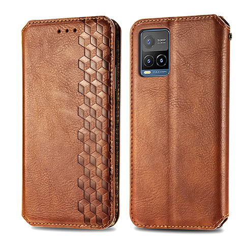 Coque Portefeuille Livre Cuir Etui Clapet S01D pour Vivo Y21G Marron