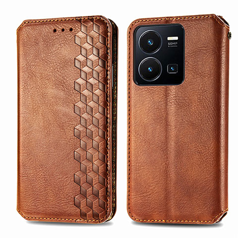 Coque Portefeuille Livre Cuir Etui Clapet S01D pour Vivo Y35 4G Marron