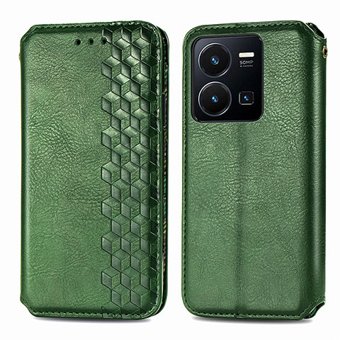 Coque Portefeuille Livre Cuir Etui Clapet S01D pour Vivo Y35 4G Vert